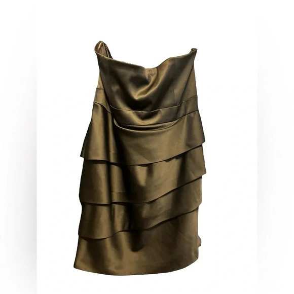 JS Collection Black Satin Strapless Dress Tiered Skirt Knee Length Size 10 - Picture 6 of 6